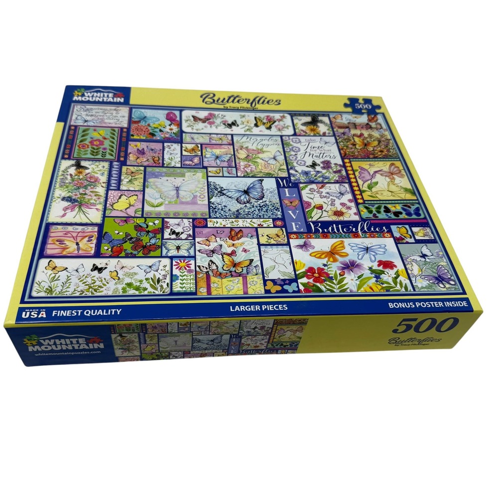 White Mountain Butterflies Puzzle 500 Tracy Flickinger 1930 USA Made UNCOUNTED